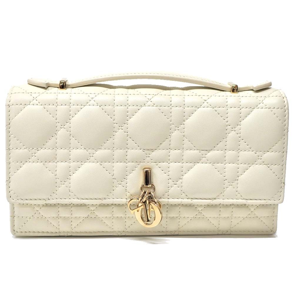 Dior Cannage Chain Clutch Bag White